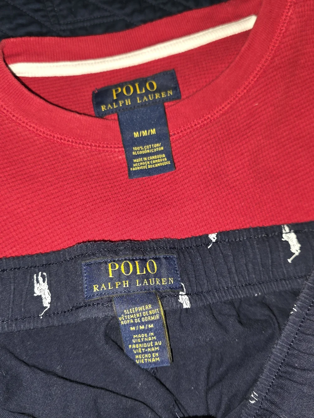 2PC MEDIUM VINTAGE Polo by Ralph Lauren Red Top Navy Pony-Print Pajama Pants SET